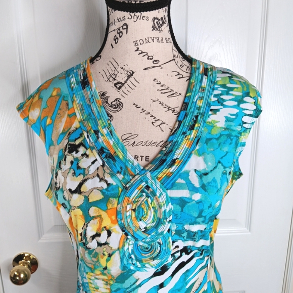 TanJay Sleeveless Ruched Maxi Dress Size 8 Teal Mulyi-Color Summer Party - Picture 5 of 13